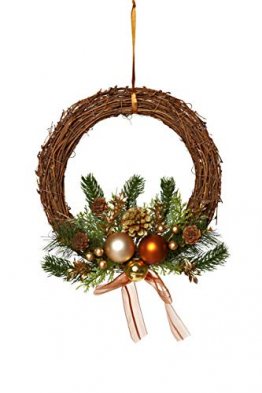 HEITMANN DECO Weihnachtskranz - Türkranz Wandkranz Weihnachten - dekorierter Kranz aus Tannenzweigen - Kupfer, Gold, Grün - 1