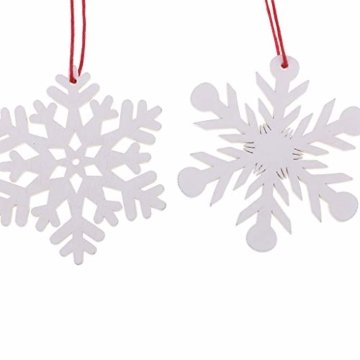 Hellery 6X Holz Schneeflocke Holz Geschenkanhänger Christbaumschmuck Mit Schnur 70mm - Weiß, 70 mm - 5