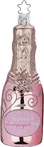 Inge-glas - Christbaumschmuck, Baumschmuck - Flasche Champagne Time - Rosa - Glas - mundgeblasen - Größe: 13 cm - 1