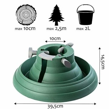 KADAX Weihnachtsbaumständer mit Wasserbehälter, Stabiler Christbaumständer aus robustem Kunststoff für Bäume, moderner Tannenbaumständer, Verschiedene Großen, grün (Baumhöhe bis 2,5m) - 1