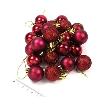 kleine Minni Dekokugeln Weihnachten Weihnachtskugeln Kugeln matt glänzend glitzernd 24 Stück 3,3cm weinrot rot dunkelrot Bordeaux - 2