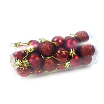 kleine Minni Dekokugeln Weihnachten Weihnachtskugeln Kugeln matt glänzend glitzernd 24 Stück 3,3cm weinrot rot dunkelrot Bordeaux - 4