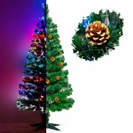 Künstlicher Glasfaser Weihnachtsbaum 120 cm mit LED Beleuchtung und echten vergoldete Zapfen Christbaum Tannenbaum - 1