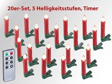 Lunartec Weihnachtskerzen: 20er-Set LED-Weihnachtsbaum-Kerzen mit IR-Fernbedienung, rot (Christbaumkerzen kabellos) - 6