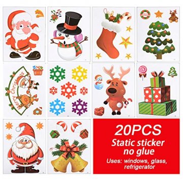 MEJOSER 20pc(10Muster) Weihnachten Fensteraufkleber PVC Fenstersticker Weihnachten Fensterbilder Selbstklebend Weihnachtssticker Tür Aufkleber WandtatttooFensterdeko Weihnachtsdeko - 7