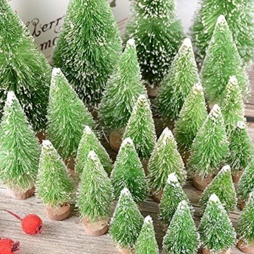 MEJOSER 30 Stück 4 Größen Künstlicher Weihnachtsbaum Miniatur Klein Tisch Christmasbaum Mini Grün Tannenbaum mit Schnee-Effek Mini Weihnachts Baum Dekoration Geschenk Tischdeko, DIY, Schaufenster - 2