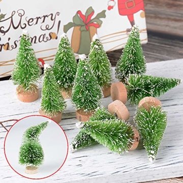 MEJOSER 30 Stück 4 Größen Künstlicher Weihnachtsbaum Miniatur Klein Tisch Christmasbaum Mini Grün Tannenbaum mit Schnee-Effek Mini Weihnachts Baum Dekoration Geschenk Tischdeko, DIY, Schaufenster - 4