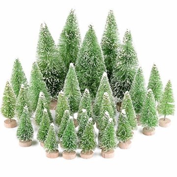 MEJOSER 30 Stück 4 Größen Künstlicher Weihnachtsbaum Miniatur Klein Tisch Christmasbaum Mini Grün Tannenbaum mit Schnee-Effek Mini Weihnachts Baum Dekoration Geschenk Tischdeko, DIY, Schaufenster - 1