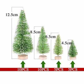 MEJOSER 30 Stück 4 Größen Künstlicher Weihnachtsbaum Miniatur Klein Tisch Christmasbaum Mini Grün Tannenbaum mit Schnee-Effek Mini Weihnachts Baum Dekoration Geschenk Tischdeko, DIY, Schaufenster - 7