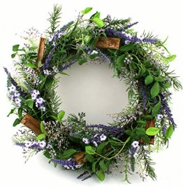 Präsente Shop Blütenkranz Blumenkranz Wandkranz Türkranz Lavendel Rosmarin Kunstpflanzen Ø ca. 36 cm - 1