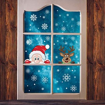 Ptsaying 275 stücke 10 blätter Weihnachten fensterbilder, Weihnachtsmann und Elch Aufkleber, Schneeflocken Fensterbild mit Weihnachtsmann Elk Abnehmbare Weihnachten Aufkleber Fenster - 10