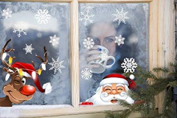 Tuopuda Weihnachten Schneeflocken Fenster Deko Weihnachtsmann Elch Stick 42 Schneeflocken Aufkleber Statisch Fensterbilder - 3