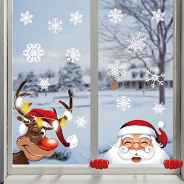 Tuopuda Weihnachten Schneeflocken Fenster Deko Weihnachtsmann Elch Stick 42 Schneeflocken Aufkleber Statisch Fensterbilder - 6