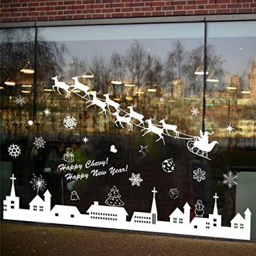 Tuopuda Weihnachtssticker Weihnachten Rentier Schneeflocken Stadt Removable Vinyl Fensterbilder Fensterdeko Weihnachtsdeko Weihnachten Wandaufkleber Wandtattoo Wandsticker (weiß) - 5