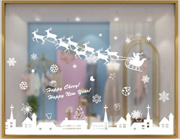 Tuopuda Weihnachtssticker Weihnachten Rentier Schneeflocken Stadt Removable Vinyl Fensterbilder Fensterdeko Weihnachtsdeko Weihnachten Wandaufkleber Wandtattoo Wandsticker (weiß) - 6