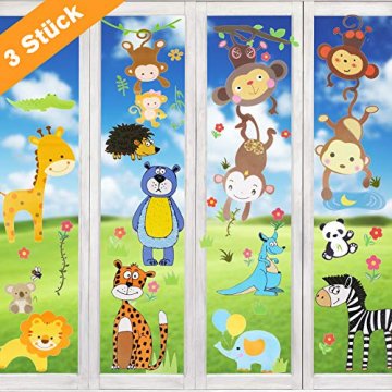 Wimaha Fenstersticker Tiere Fensterfolien Fensterdeko Fensterbilder Fensteraufkleber für Wohnzimmer Schlafzimmer Kinderzimmer,30x40cm - 1