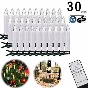 30 LED Kerzen, Weihnachtskerzen Lichterkette, Weihnachts Kerzen Kabellos mit Fernbedienung,Dimmbar Kerzenlichter Flammenlose Weihnachtskerzen für Weihnachtsbaum, Weihnachtsdeko, Hochzeit, Party - 1