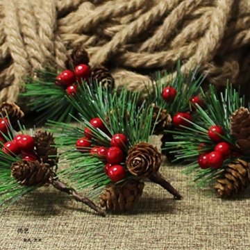 Amosfun 10 Stücke Beerenzweige Tannenzweige Dekozweige Blumenstrauß Künstliche Beeren Zweige für Weihnachten Kranz und Girlande DIY Baumschmuck Christbaumschmuck - 3