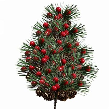 Amosfun 10 Stücke Beerenzweige Tannenzweige Dekozweige Blumenstrauß Künstliche Beeren Zweige für Weihnachten Kranz und Girlande DIY Baumschmuck Christbaumschmuck - 6