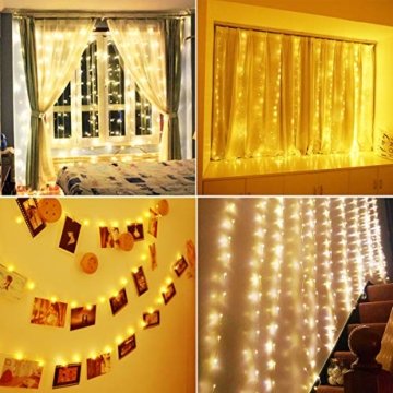 Anpro LED USB Lichtervorhang 3m x 3m, 300 LEDs USB Lichterkettenvorhang mit 8 Lichtmodelle für Partydekoration deko schlafzimmer, Innenbeleuchtung, Warmweiß - 7