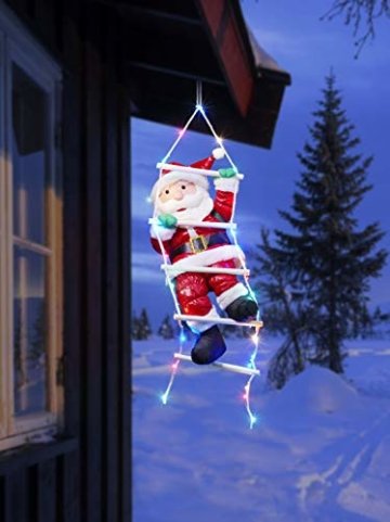 Bonetti Weihnachtsmann auf Strickleiter, die Leiter ist mit 30 bunten LEDs beleuchtet, kletternder Nikolaus für Innen- und Außen (traditionell) - 3