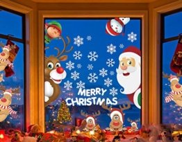 CheChury Netter Weihnachtsmann Weihnachten selbstklebend Fensterdeko Weihnachtsdeko Sterne Weihnachts Rentier Aufkleber Schneeflocken Aufkleber Winter Dekoration Weihnachtsdeko Weihnachten Removable - 1