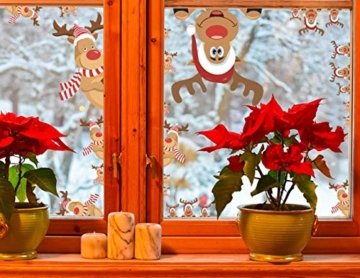 CheChury Netter Weihnachtsmann Weihnachten selbstklebend Fensterdeko Weihnachtsdeko Sterne Weihnachts Rentier Aufkleber Schneeflocken Aufkleber Winter Dekoration Weihnachtsdeko Weihnachten Removable - 4