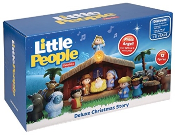 Fisher-Price J2404 - Little People Weihnachtskrippe Geschenkset, mit 12 Figuren und 5 Zubehörteilen, ab 12 Monaten - 18