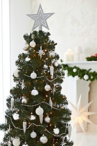 HEITMANN DECO 50er Set Christbaumkugeln Christbaumschmuck mit Stern Spitze - Kunststoff Weihnachtsschmuck Weiß Silber zum Aufhängen - 5