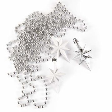 HEITMANN DECO 50er Set Christbaumkugeln Christbaumschmuck mit Stern Spitze - Kunststoff Weihnachtsschmuck Weiß Silber zum Aufhängen - 6