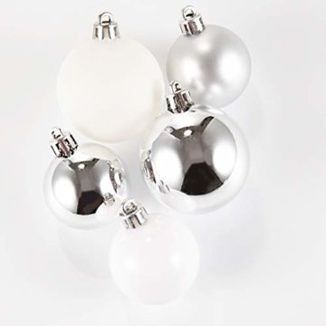 HEITMANN DECO 50er Set Christbaumkugeln Christbaumschmuck mit Stern Spitze - Kunststoff Weihnachtsschmuck Weiß Silber zum Aufhängen - 7