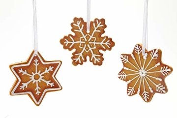 HEITMANN DECO Christbaumschmuck Lebkuchen mit Zuckerguss - Sterne Schneekristalle Weihnachtsdeko - 6-teilig - 2