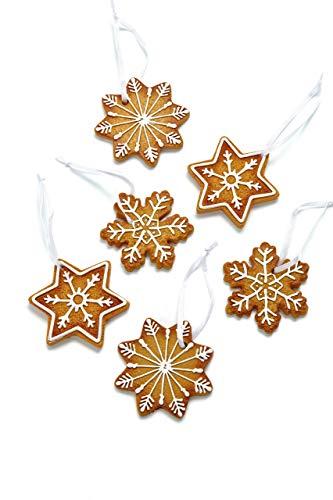 HEITMANN DECO Christbaumschmuck Lebkuchen mit Zuckerguss - Sterne Schneekristalle Weihnachtsdeko - 6-teilig - 1