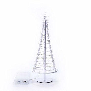 HONESTY Mini Weihnachtsbaum , künstlicher Weihnachtsmann mit Stern, Bäumen mit flacher Platte und batteriebetriebenem Haus für den Innenbereich, Tischlampe und Dekoration, metall, weiß, S - 7