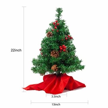 JOYIN 50.8cm Mini Künstlicher Weihnachtsbaum, LED Beleuchtung Christbaum mit Tannenzapfen und rote Beere für Weihnachtsdekoration Zuhause und im Büro - 3