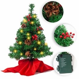 JOYIN 50.8cm Mini Künstlicher Weihnachtsbaum, LED Beleuchtung Christbaum mit Tannenzapfen und rote Beere für Weihnachtsdekoration Zuhause und im Büro - 1