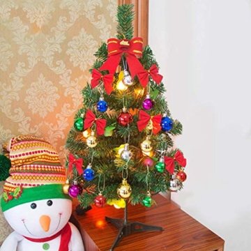 Klein Künstlicher Weihnachtsbaum mit LED Beleuchtung - Motent 60cm Christbaum mit Ständer und Weihnachtsschmuck Mini Tannenbaum DIY Weihnachten Dekoration für Hause Küche Party Festival Winter - 5