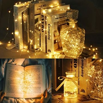 LED Lichterkette Batterie, 10 Stück 2M 20 Micro LEDs Lichterkette mit CR2032 Batterie Betrieb IP65 Wasserdicht String Fairy Light für Party, Garden, Christmas Dekor, Flasche DIY, Warmweiß - 2