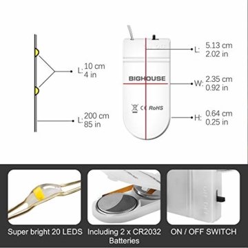 LED Lichterkette Batterie, 10 Stück 2M 20 Micro LEDs Lichterkette mit CR2032 Batterie Betrieb IP65 Wasserdicht String Fairy Light für Party, Garden, Christmas Dekor, Flasche DIY, Warmweiß - 7