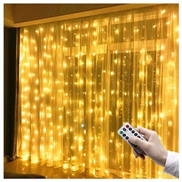 LED Lichtervorhang 3m x 3m, 300 LEDs USB Lichterkettenvorhang IP65 Wasserfest 8 Modi Lichterkette Warmweiß für Partydekoration Schlafzimmer Hochzeit Geburtstag Garten Fenster Innen und außen Deko - 1