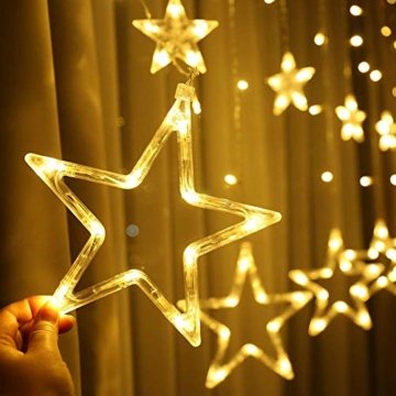 Lichterkette mit LED Kugel weihnachtsdeko,12 Sterne Lichtervorhang, Weihnachts-Innenbeleuchtung, Lichterketten für Innenräume, 8 Modi Innen & Außenlichterkette Wasserdicht, Warmweiß Sternenvorhang - 5