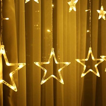 Lichterkette mit LED Kugel weihnachtsdeko,12 Sterne Lichtervorhang, Weihnachts-Innenbeleuchtung, Lichterketten für Innenräume, 8 Modi Innen & Außenlichterkette Wasserdicht, Warmweiß Sternenvorhang - 9