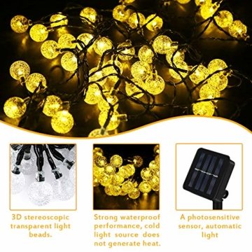 Lichterkette Solar Aussen, Vegena Warmweiß LED Lichterkette Außen Kristall Kugel 12M 100 LEDs 8 Modi IP65 Wasserdicht für Garten Bäume Terrasse Hof Haus Weihnachten Party Deko Energieklasse A+++ - 2