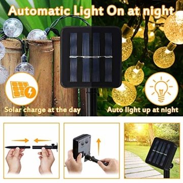 Lichterkette Solar Aussen, Vegena Warmweiß LED Lichterkette Außen Kristall Kugel 12M 100 LEDs 8 Modi IP65 Wasserdicht für Garten Bäume Terrasse Hof Haus Weihnachten Party Deko Energieklasse A+++ - 4