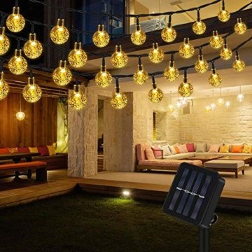 Lichterkette Solar Aussen, Vegena Warmweiß LED Lichterkette Außen Kristall Kugel 12M 100 LEDs 8 Modi IP65 Wasserdicht für Garten Bäume Terrasse Hof Haus Weihnachten Party Deko Energieklasse A+++ - 1