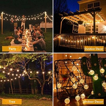 Lichterkette Solar Aussen, Vegena Warmweiß LED Lichterkette Außen Kristall Kugel 12M 100 LEDs 8 Modi IP65 Wasserdicht für Garten Bäume Terrasse Hof Haus Weihnachten Party Deko Energieklasse A+++ - 6