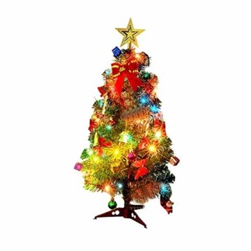 Mini Weihnachtsbaum Puppenhaus Geschmückt, Buntes Glühen Mini Weihnachtsbaum Geschmückt, Christbaum Grün, Geeignet Für Weihnachtsdekoration, Heimtextilien - 1