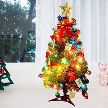 Mini Weihnachtsbaum Puppenhaus Geschmückt, Buntes Glühen Mini Weihnachtsbaum Geschmückt, Christbaum Grün, Geeignet Für Weihnachtsdekoration, Heimtextilien - 5