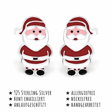 Monkimau Mädchen Ohrringe Weihnachtsmann Doppel Ohrstecker aus 925 Sterling Silver echt Silber mit Ohrhänger - 3