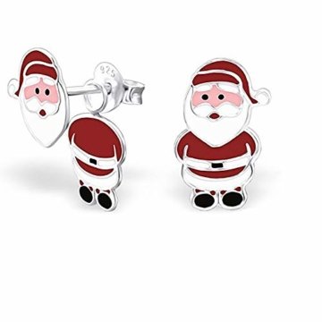 Monkimau Mädchen Ohrringe Weihnachtsmann Doppel Ohrstecker aus 925 Sterling Silver echt Silber mit Ohrhänger - 1